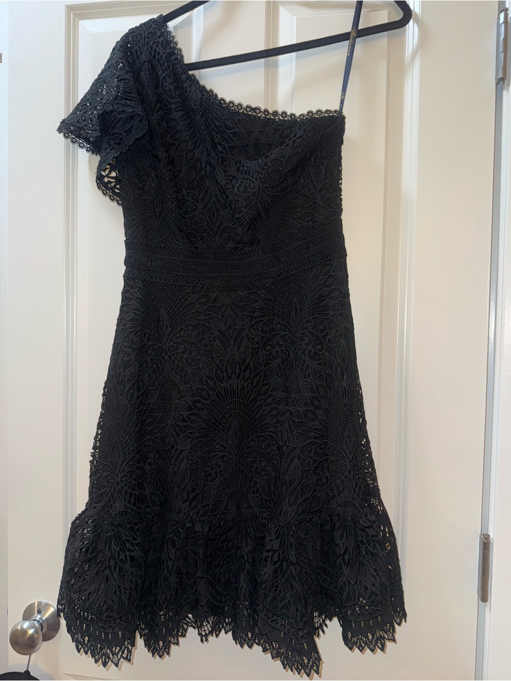 Shoshanna Black One-Shoulder Lace A-Line Dress